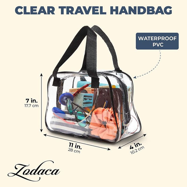 Clear Travel Handbag, Black Handles Stadium Approved Bag with