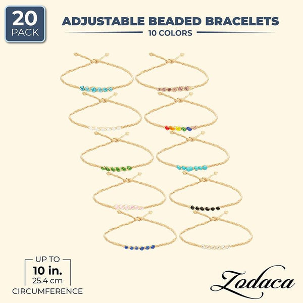 Zodaca Glass Beaded VSCO Bracelets with Adjustable Natural Cord for Wr
