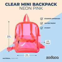 Mini Clear Backpack, Stadium Approved (Neon Pink, 4 x 11.9 x 9.1 In)