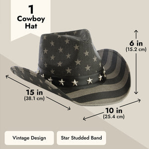 USA Straw American Flag Cowboy Hat for Men, Women, Looks Vintage Cowgirl Hat for Costume Party (Adult Size)