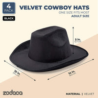 4-Pack Black Felt Cowboy Hats - Bulk Pack of Cowboy Hats for Men, Women, Girls, Halloween, Birthday, Bachelor, Bachelorette (Adult Size)