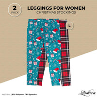 Zodaca Leggings for Women, Christmas Stockings in 2 Designs (L-XL, 2 Pack) Black
