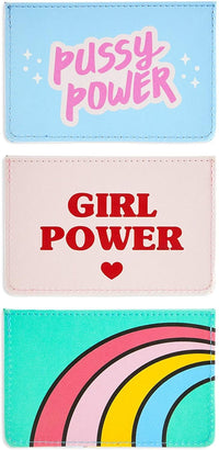 Card Holders for Women, Girl Power (4.25 x 2.8 in, 3 Pack)