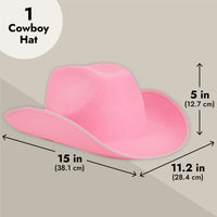 Pink Felt Cowboy Hat for, Women, Men, Cowgirl Costume, Western Party (Adult Size)