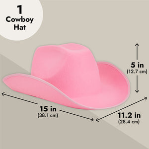 Pink Felt Cowboy Hat for, Women, Men, Cowgirl Costume, Western Party (Adult Size)