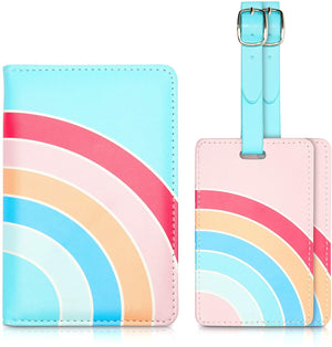 RFID Rainbow Passport Holder with 2 Luggage Tags for Women (3 Pieces)
