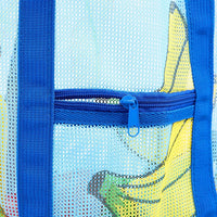 2 Pack Blue Mesh Beach Tote Bag with Zipper Pocket for Women, Reusable Grocery Shopping Bag, Banana Design, 18 x 16 x 9 in