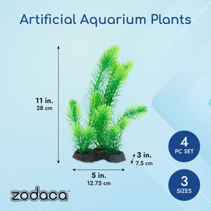 Artificial Aquarium Plants for Fish Tanks and Aquariums (Green, 3 Sizes, 4 Pieces)