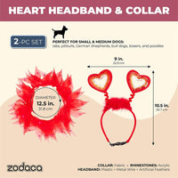 Valentines Dog Clothes, Heart Headband and Collar for Med to Large Dogs (2 Pieces)
