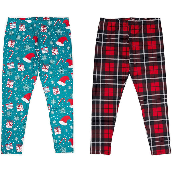 Christmas Leggings for Women, High Waisted, Red Plaid and Blue (Plus Size 4XL, 2 Pack)