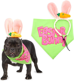 Dog Easter Clothes Costume, Bunny Ears and Bandana for Med to Large (2 Piece Set)