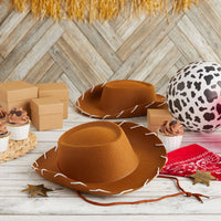 Brown Felt Cowboy Hat for Kids Birthday Party, Halloween Costume (4 Pack)