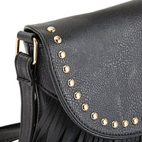 Black Fringe Purse for Women, Faux Leather Hippie Crossbody Bag (10.5 x 1.5 x 7.8 In)