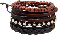 4 Pack Wood Bead and Leather Bracelets for Mens Jewelry Accessories, 4 Designs