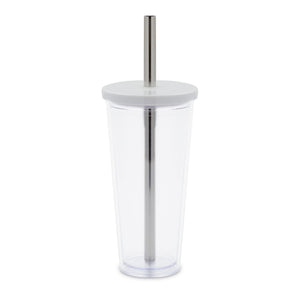 Reusable Clear Boba Bubble Tea Cup with Lid & Straw Set, To-Go Clear Smoothie Drinking Tumbler, 24oz