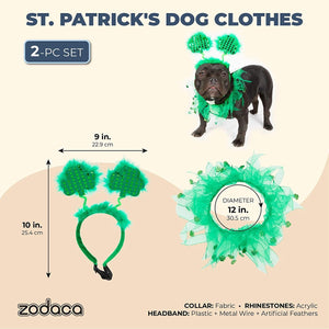 St. Patrick's Dog Clothes, Shamrock Headband and Tutu, Med to Large Pets (2 Pieces)