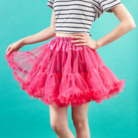 Hot Pink Tutu for Girls, Short Petticoat Skirt for Kids (Size Large)