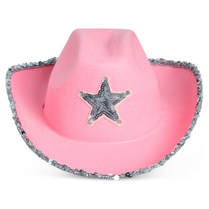 4-Pack Pink Cowboy Hats - Cute Felt Cowgirl Hats with Western Star for Costume, Dress Up Party (Adult Size)