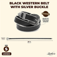 Black Western Belt with Silver Buckle (Unisex, Large)