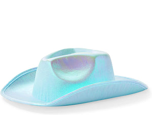 Zodaca Holographic Party Cowboy Hat, Metallic Space Cowboy (Light Blue)