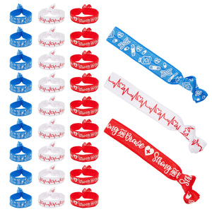 30-Pack Elastic Hair Tie Ribbons in 3 Colors, No Crease Knotted Elastics for Women, Nurse Appreciation Gift (Red, White, and Blue)