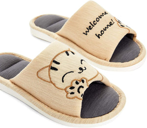 Cat Beach Slide Slippers for Women, Beige (US Size 7, Small)