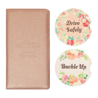 Car Registration and Insurance Holder, Vehicle Glove Box Organizer with 2 Floral Cup Coasters