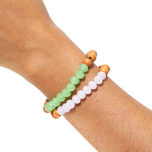 Green and Pink Wood and Elastic Bead Bracelets (0.3 Inches, 2 Pack)