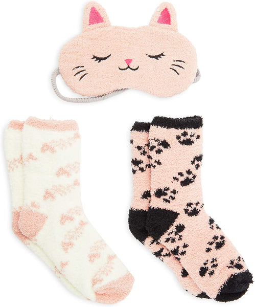 Fuzzy Socks with Cat Eye Cover for Women (US Size 9-11, Large, 3 Pieces)
