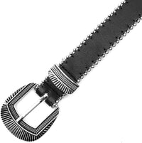 Black Western Belt with Silver Buckle, Unisex (Size Medium)