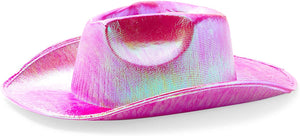 Zodaca Holographic Party Cowboy Hat, Metallic Space Cowboy (Hot Pink, Adult)
