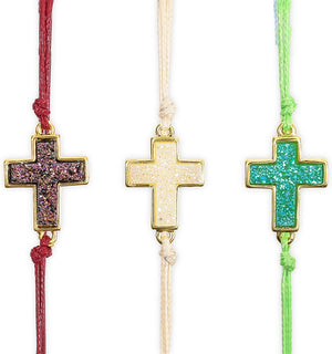 Sideways Cross Bracelet, Adjustable Cord Easter Gift for Teens (6 Pack)