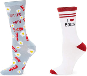 Bacon Crew Socks for Women, Fun Sock Gift Set (One Size, 2 Pairs)