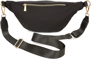 Plus Size Black Fanny Pack, Unisex Waist Bag with Adjustable Waistband 43-68 In