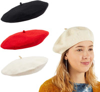 Zodaca French Beret Hats for Women, Knit Fashion Caps for Adults in 3 Colors (3 Pack)