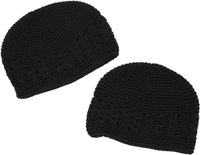 Zodaca Black Beanie, Crochet Kufi Hats for Men (7.5 x 5.75 Inches, 2 Pack)