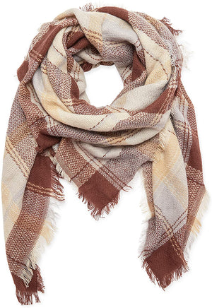 Brown Plaid Blanket Scarf, Shawl Wrap for Women (53 Inches)