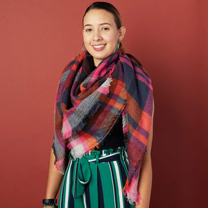 Red Plaid Blanket Scarf, Shawl Wrap for Women (53 x 53 In)