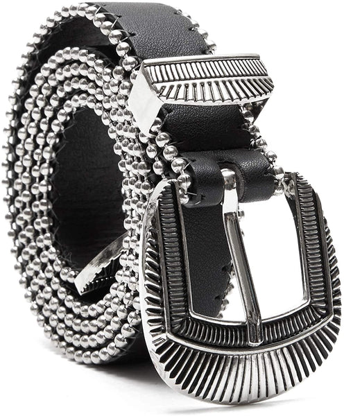 Black Western Belt with Silver Buckle (Unisex, Large)