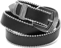 Black Western Belt with Silver Buckle, Unisex (Size Medium)