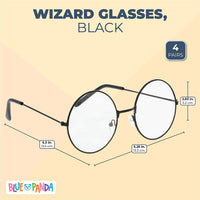 4 Pack Fake Round Wizard Glasses for Halloween Magic Party Costumes Eyewear Accessories Favors, Black