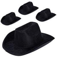 4-Pack Black Felt Cowboy Hats - Bulk Pack of Cowboy Hats for Men, Women, Girls, Halloween, Birthday, Bachelor, Bachelorette (Adult Size)