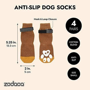 4 Pairs Slip Resistant Dog Socks, Warm Paw Protectors for Dogs, Grippy Doggie Booties for Slippery Hardwood, Linoleum, Tile, Laminate, Marble, and Polished and Waxed Floors (8 Pieces, Small)