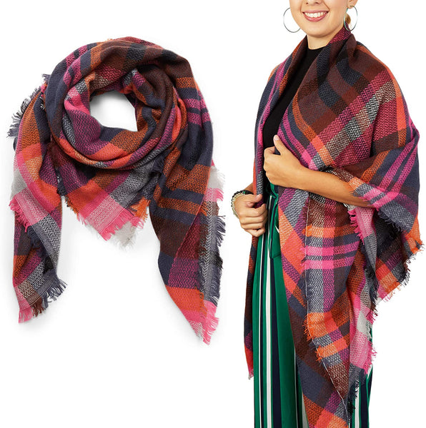Red Plaid Blanket Scarf, Shawl Wrap for Women (53 x 53 In)
