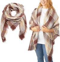 Brown Plaid Blanket Scarf, Shawl Wrap for Women (53 Inches)