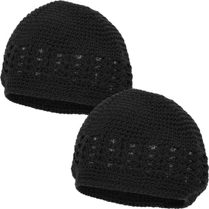 Zodaca Black Beanie, Crochet Kufi Hats for Men (7.5 x 5.75 Inches, 2 Pack)