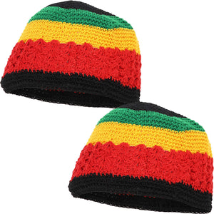 Zodaca Crochet Kufi Hats for Men, Rasta Beanie (7.5 x 5.75 in, 2 Pk)