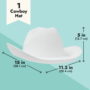 White Felt Cowboy Hat for Men, Women, Cowgirl Costume, Western Party (Adult Size)