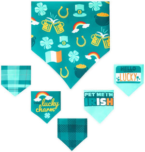 St Patricks Bandana Set for Dogs, Irish Dog Costumes Accessories (Green, 6 Pack)