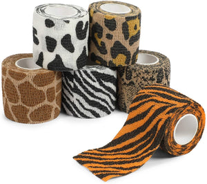 6 Rolls Self Adhesive Bandage Wraps, 2 Inch x 5 Yards Cohesive Vet Tape for First Aid (Animal Print)